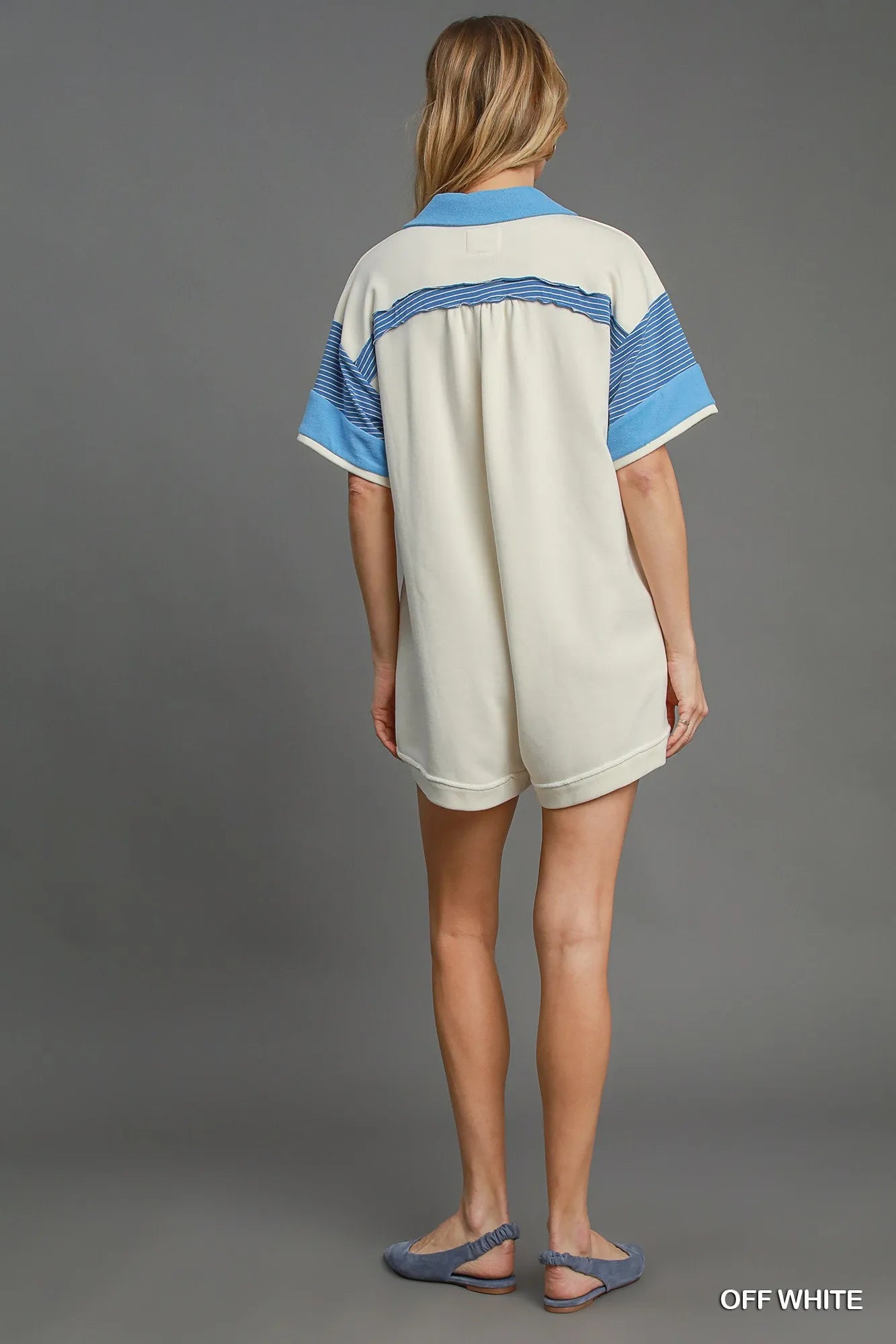 Umgee French Terry Collared Colorblock Romper - Fashorio