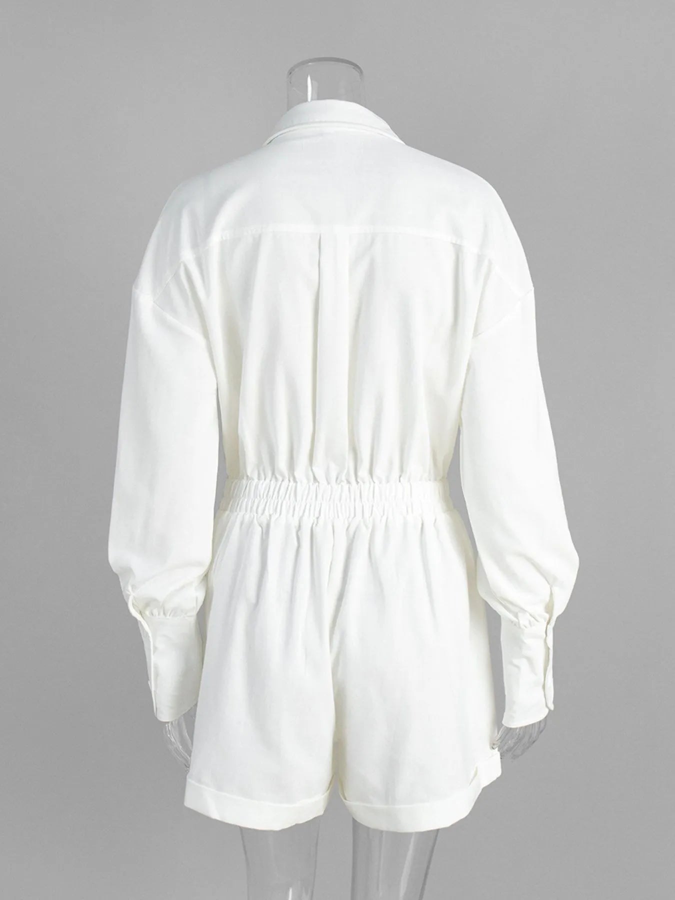 Casual Button Front Long Sleeve Romper - Fashorio