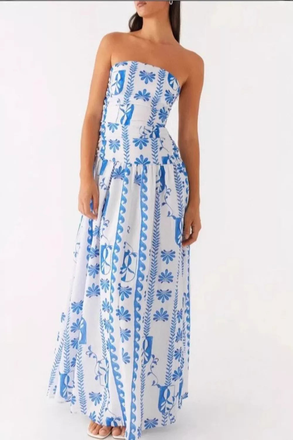 Strapless maxi dress hem and skirt