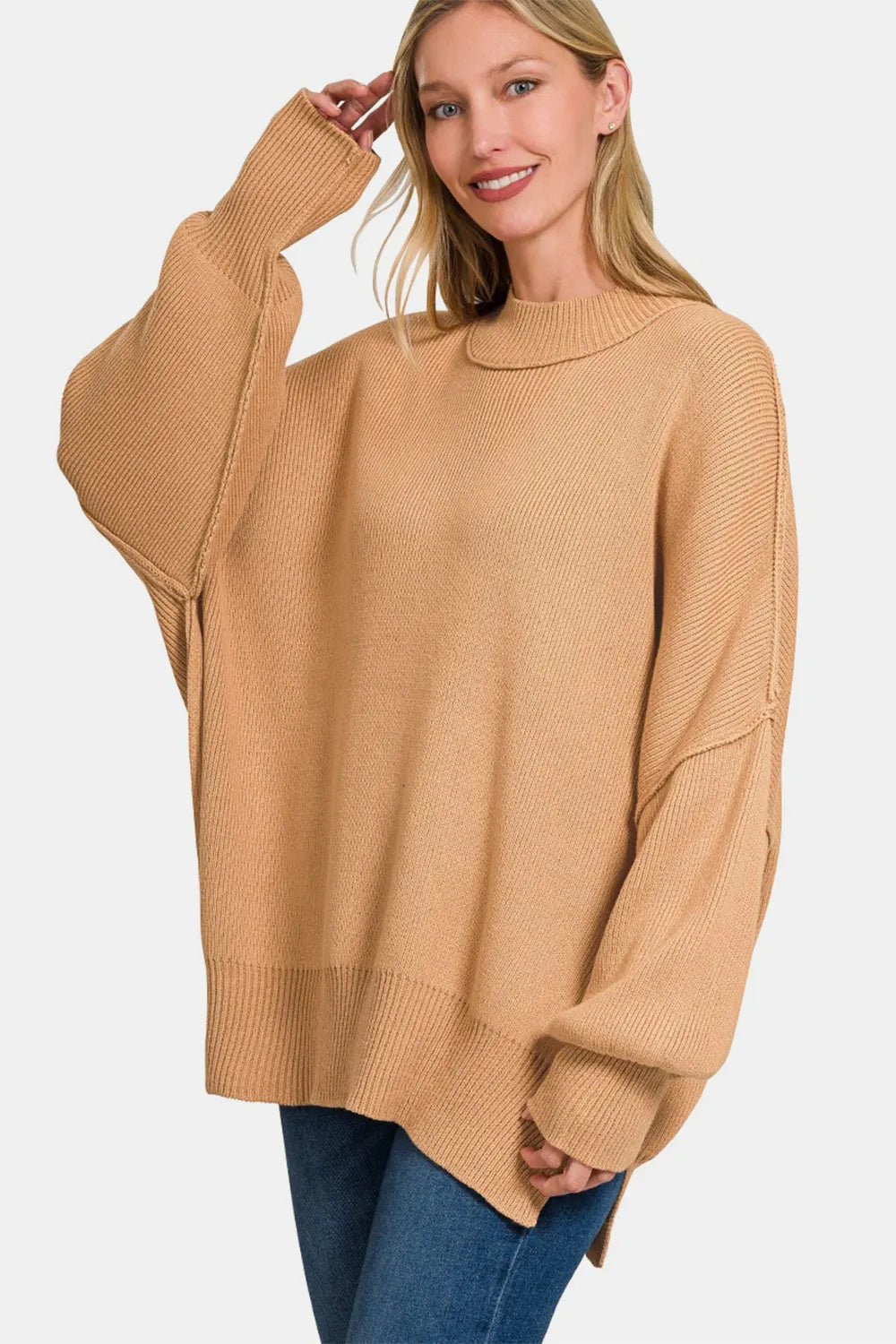 Oversized Side Slit Sweater in Dark Brown