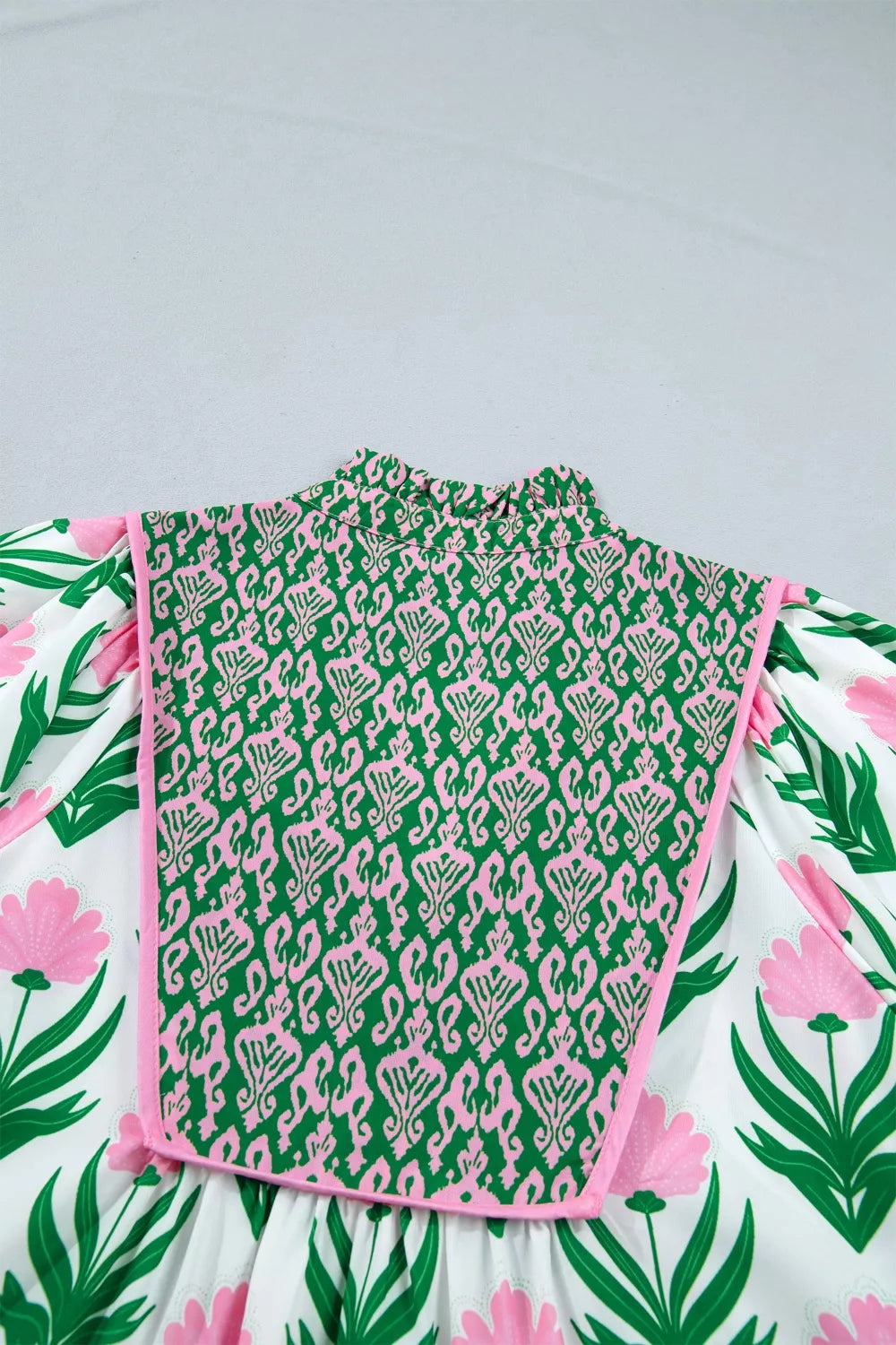 Sage floral puff sleeve V neck blouse, full length