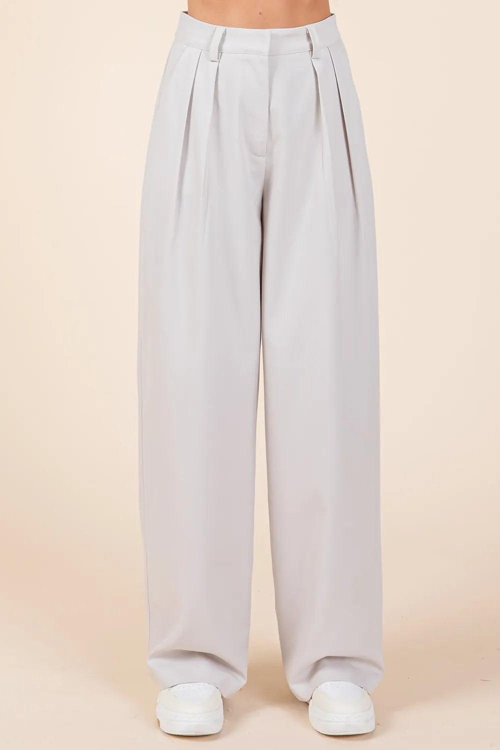 Mittoshop Pintuck Detail High Rise Pants Light Gray - Fashorio