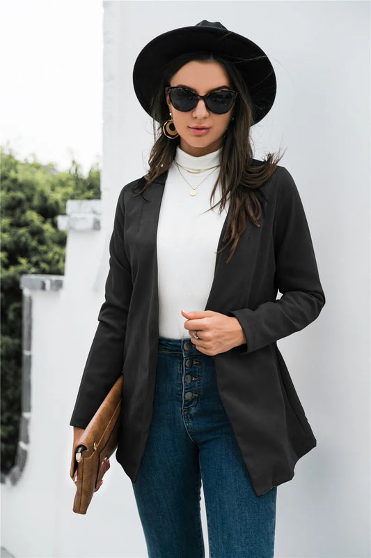 Three-Quarter Sleeve Blazer Black - Fashorio