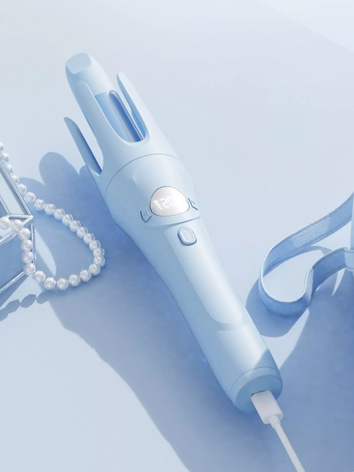 Automatic rotating ceramic curling iron light blue