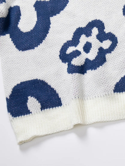 Flower Pattern Round Neck Long Sleeve Sweater - Fashorio