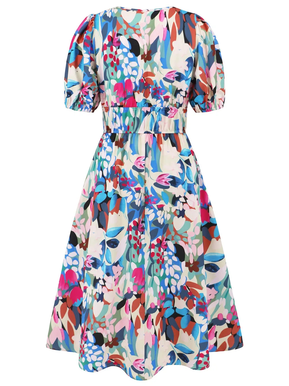 Ruched Printed Surplice Short Sleeve Dress - Fashorio