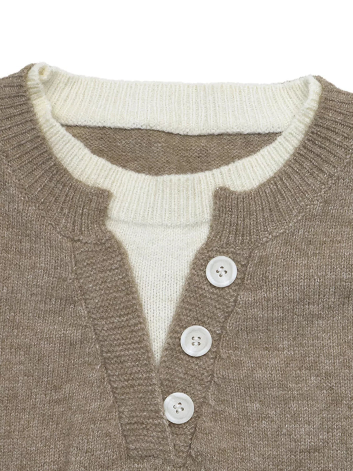 Button Detail Drop Shoulder Long Sleeve Sweater close up