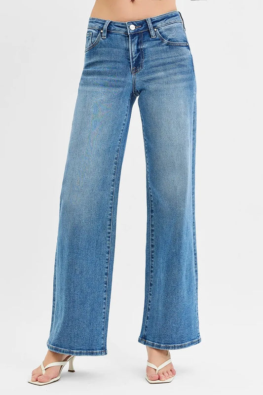 RISEN Plus Size Low Rise Wide Leg Jeans – Stretch Denim - Fashorio