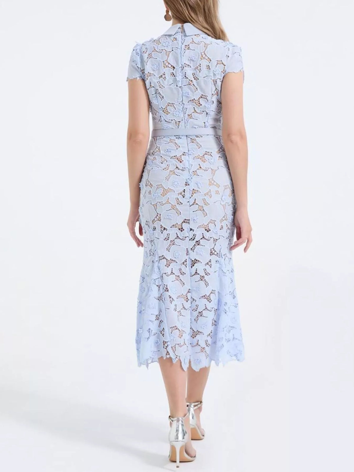 Lace short sleeve midi dress fit view