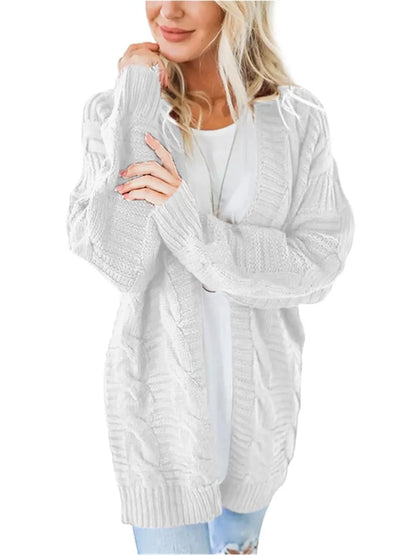 Cable-Knit Open Front Long Sleeve Cardigan - Fashorio