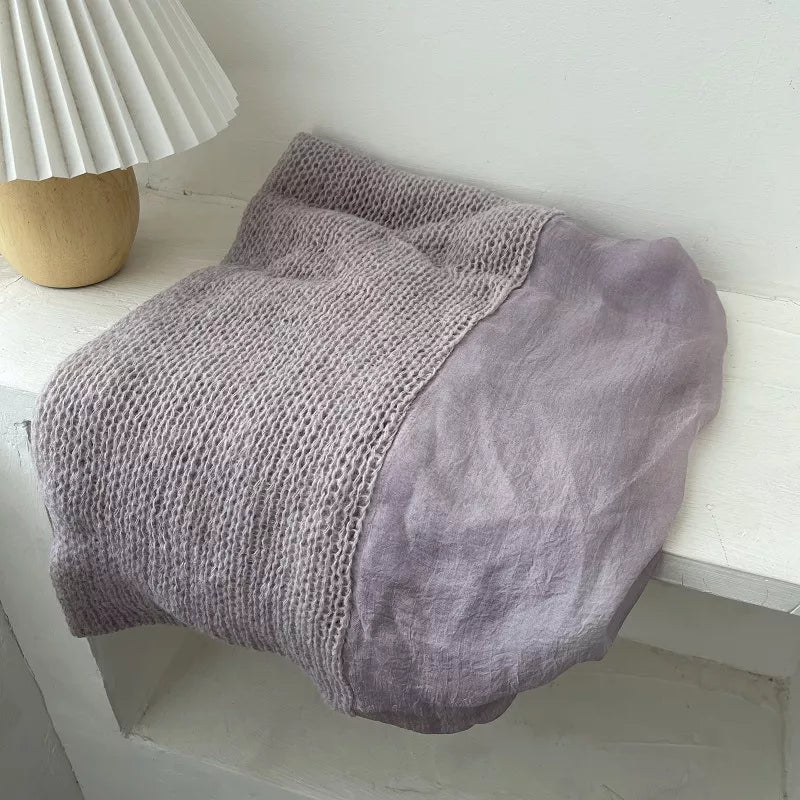 Cotton knit scarf styled with a jacket
