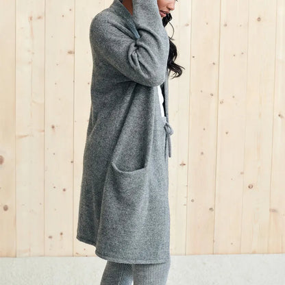 Open Front Long Sleeve Cardigan with Pockets - Fashorio