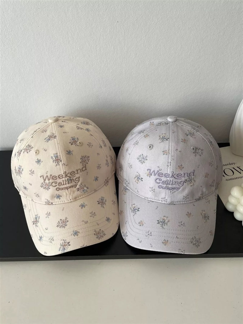 floral embroidered baseball cap front view