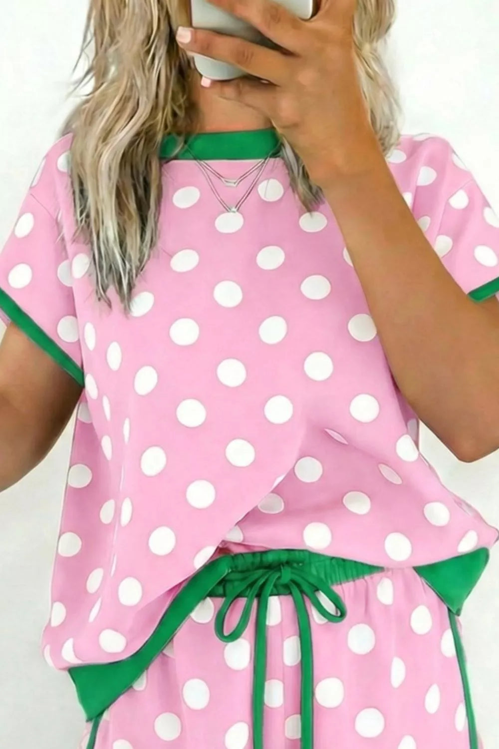 Polka dot top and drawstring shorts set final view