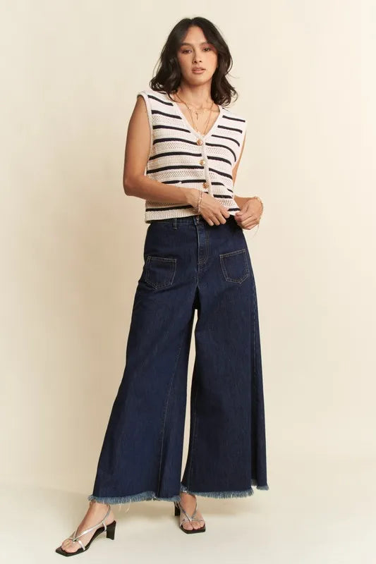 Striped Cropped Sweater Vest Top in White styled look