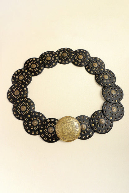 Vintage PU Leather Wide Belt Gold One Size - Fashorio