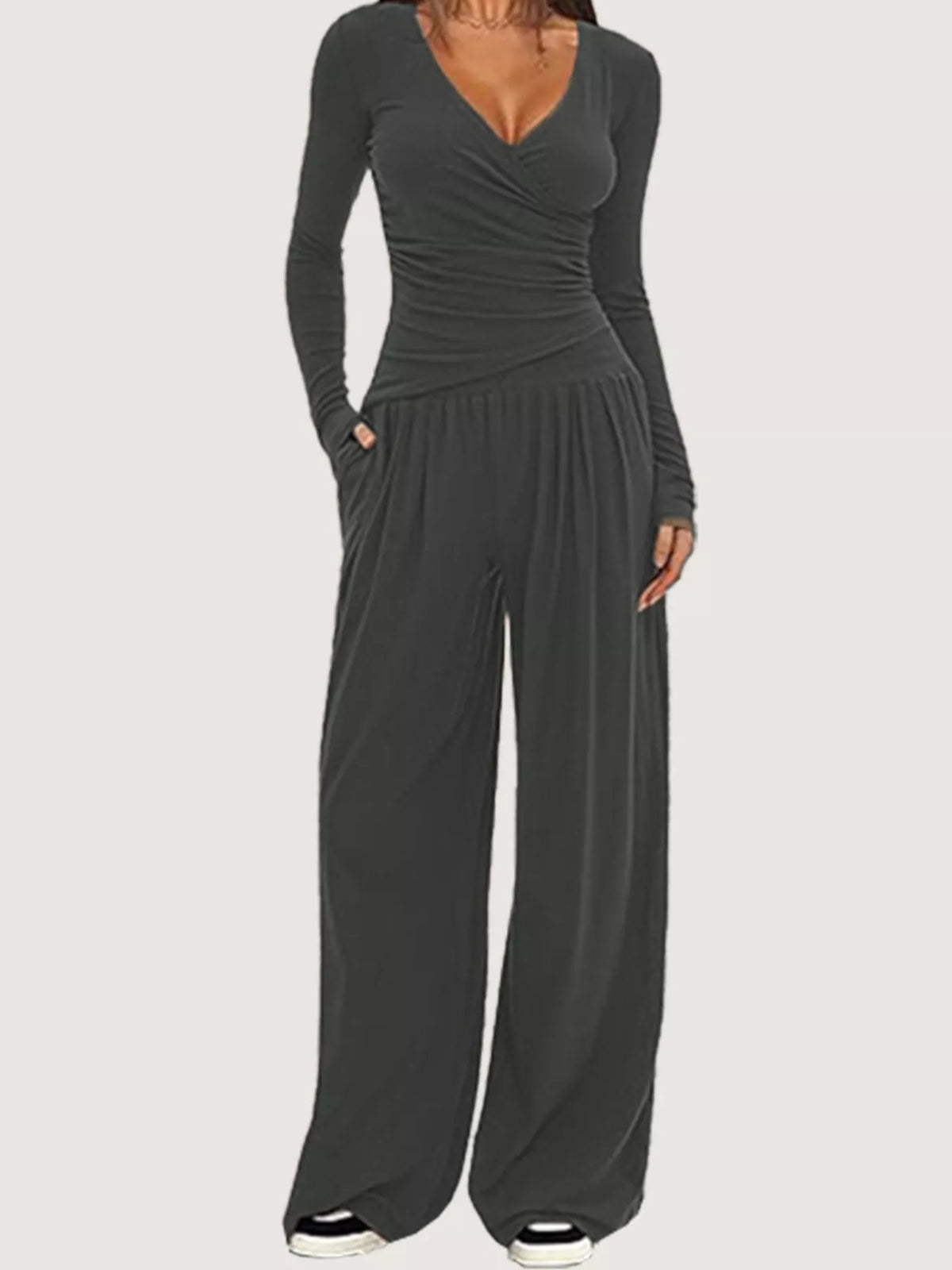 Casual Long Sleeve Top and Wide Leg Pants Set, view 20