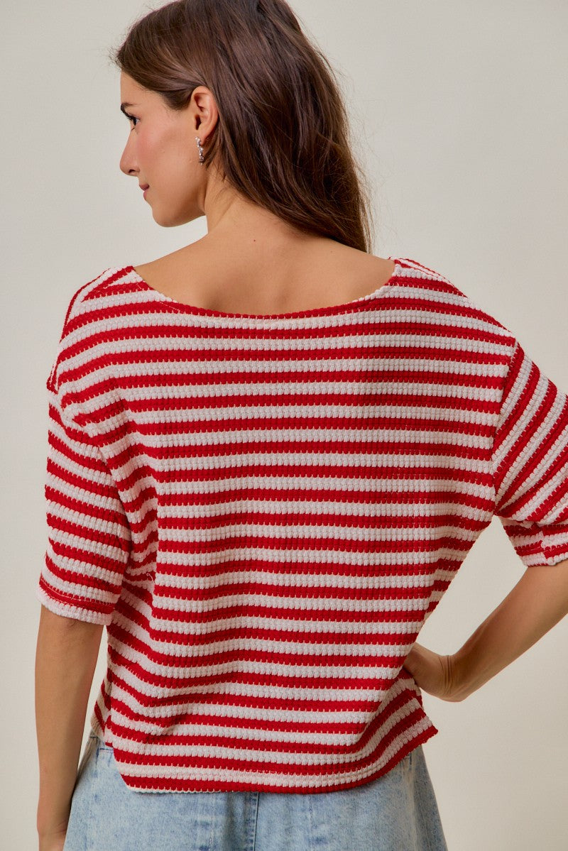 Stripe waffle knit open front cardigan look
