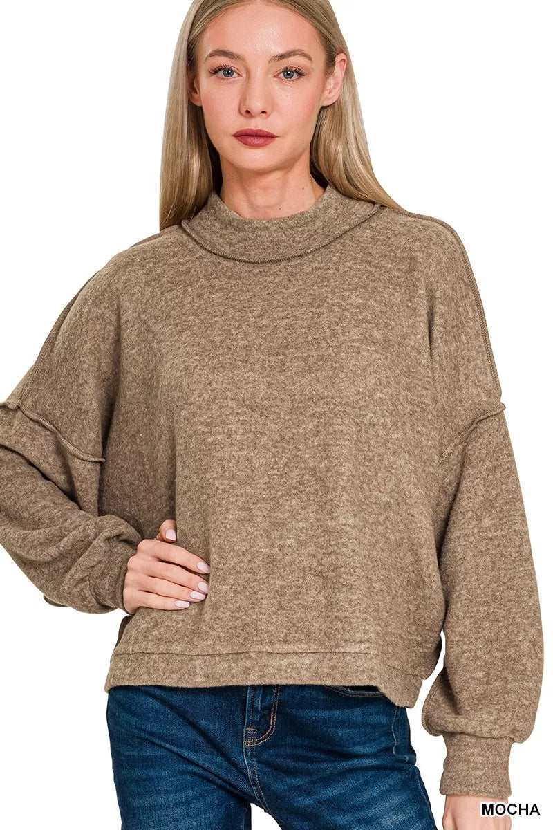 Brushed Melange Hacci Cropped Sweater in Mocha