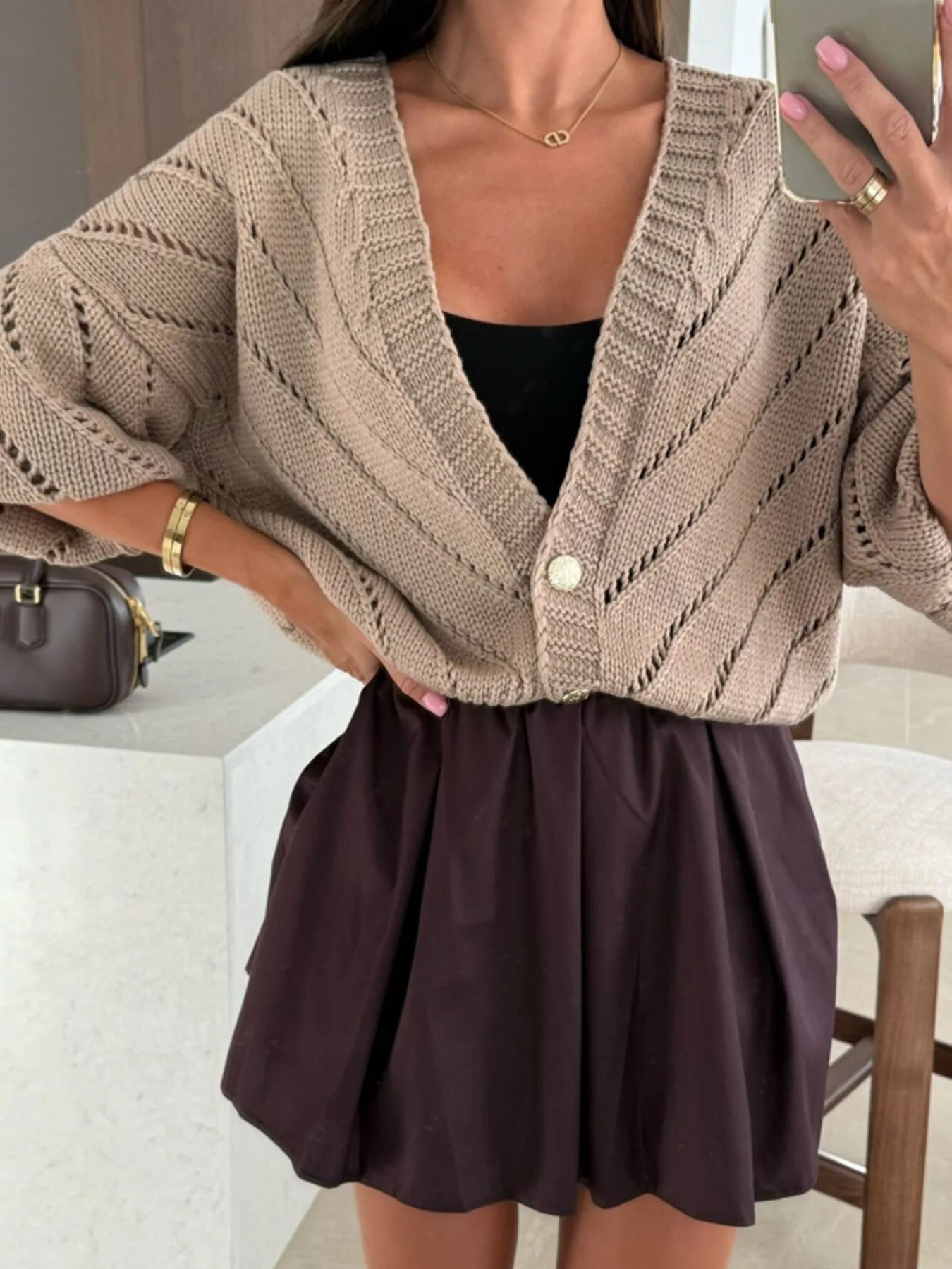 Openwork Long Sleeve Cardigan - Fashorio