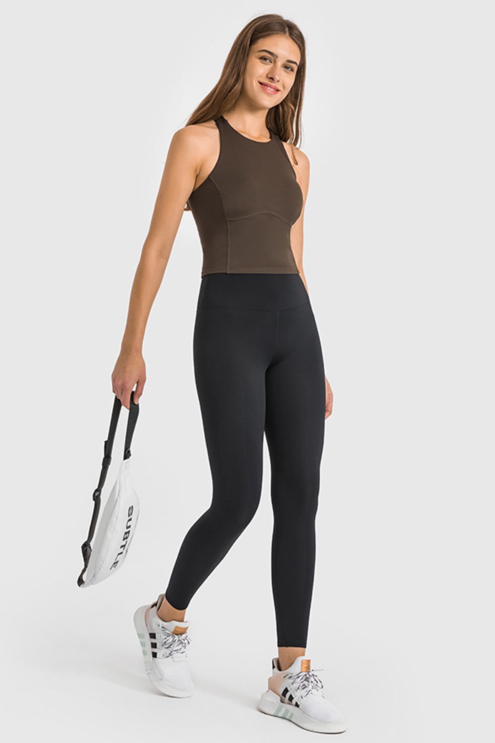high waist ankle length yoga leggings waistband detail