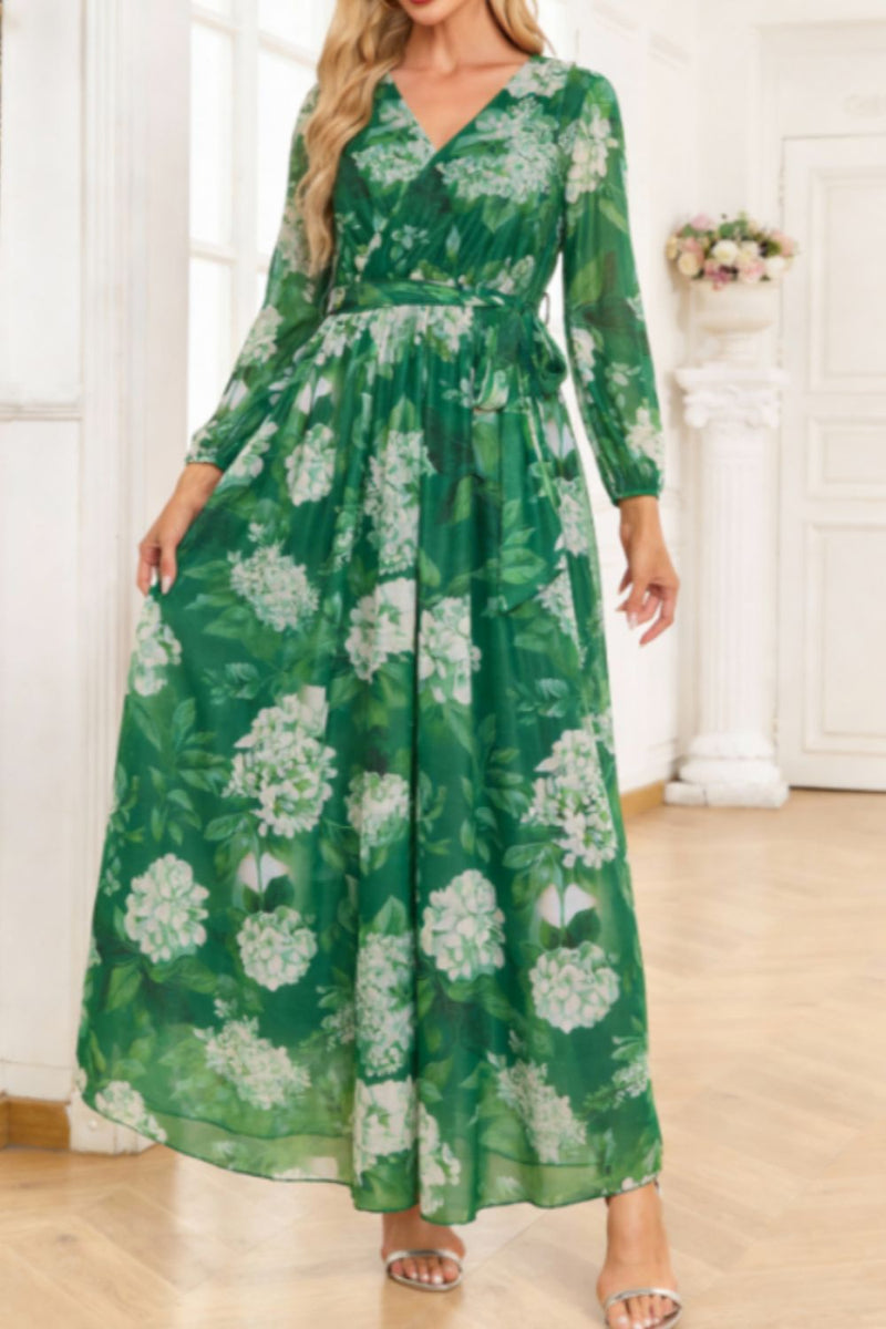 Floral long sleeve maxi dress front view