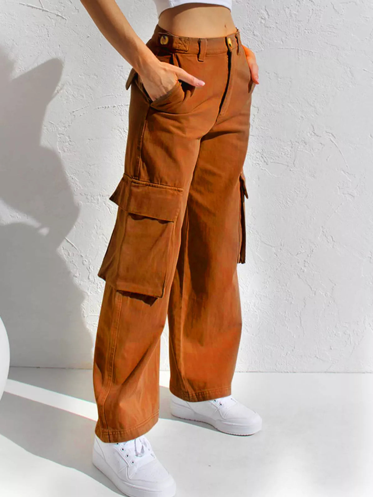 High Waist Wide Leg Cargo Jeans, view 13