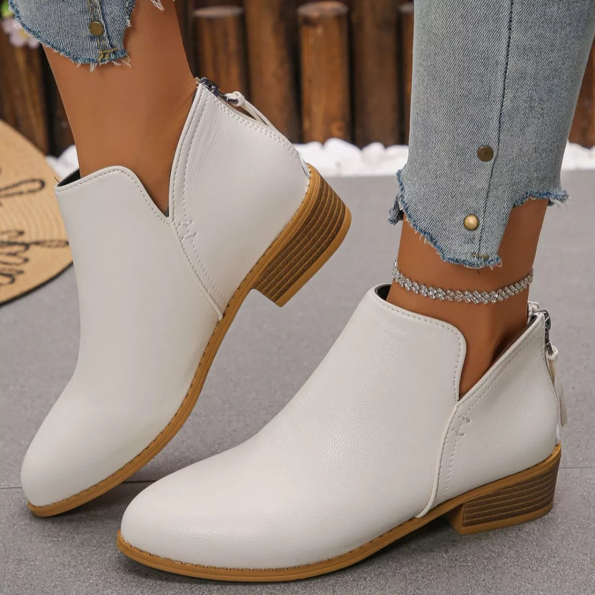 Point toe block heel ankle boots color options
