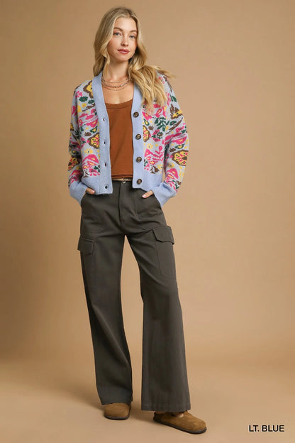 Umgee Floral Knit Button-Up Cardigan - Fashorio