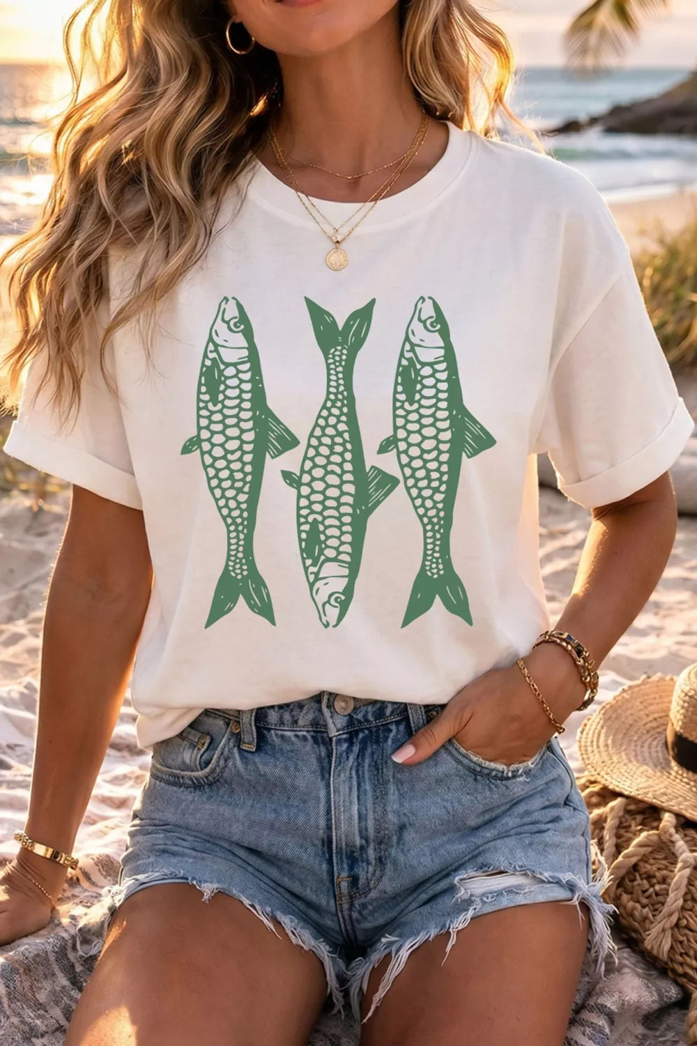 Fish graphic tee print close up detail