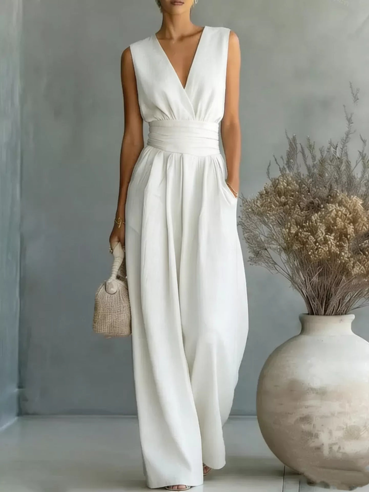 Sleeveless wide leg jumpsuit front view