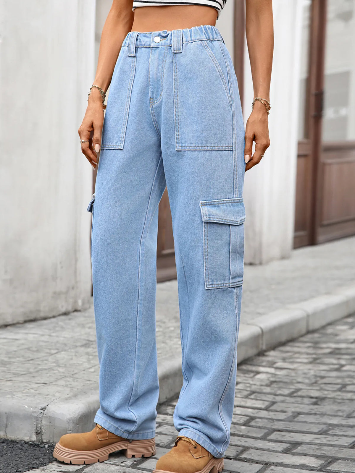 Cargo jeans showing side pocket detail