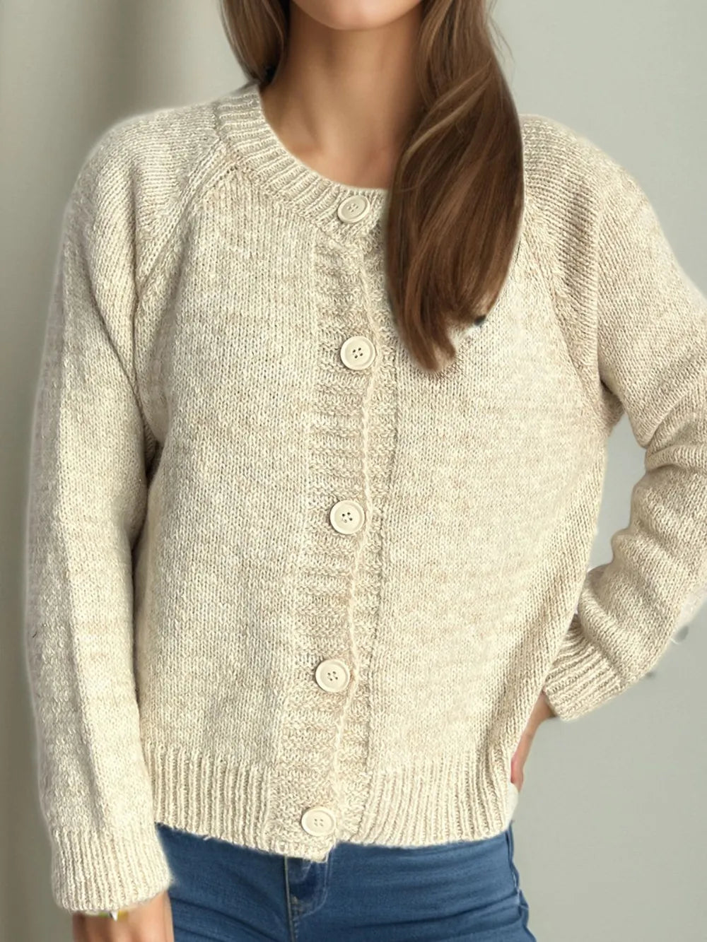 Heathered Button Down Long Sleeve Cardigan - Fashorio