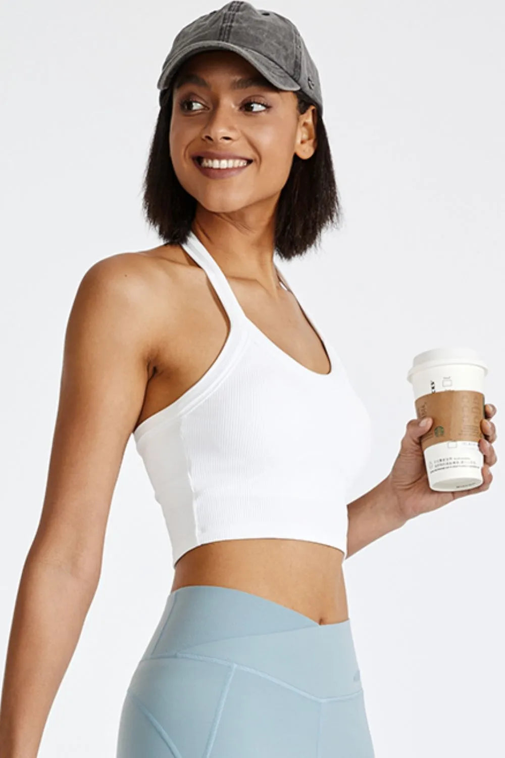 Halter neck active cami close up detail