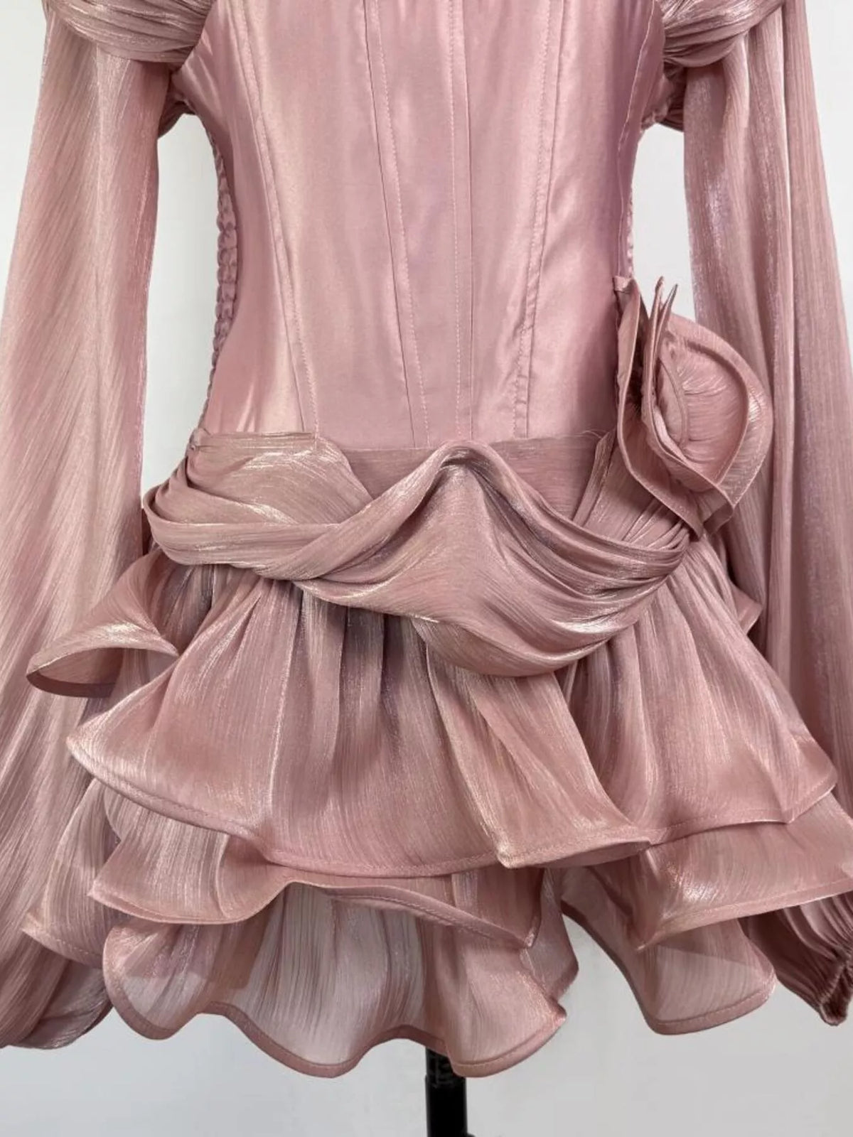 Ruffled mini dress angled full view