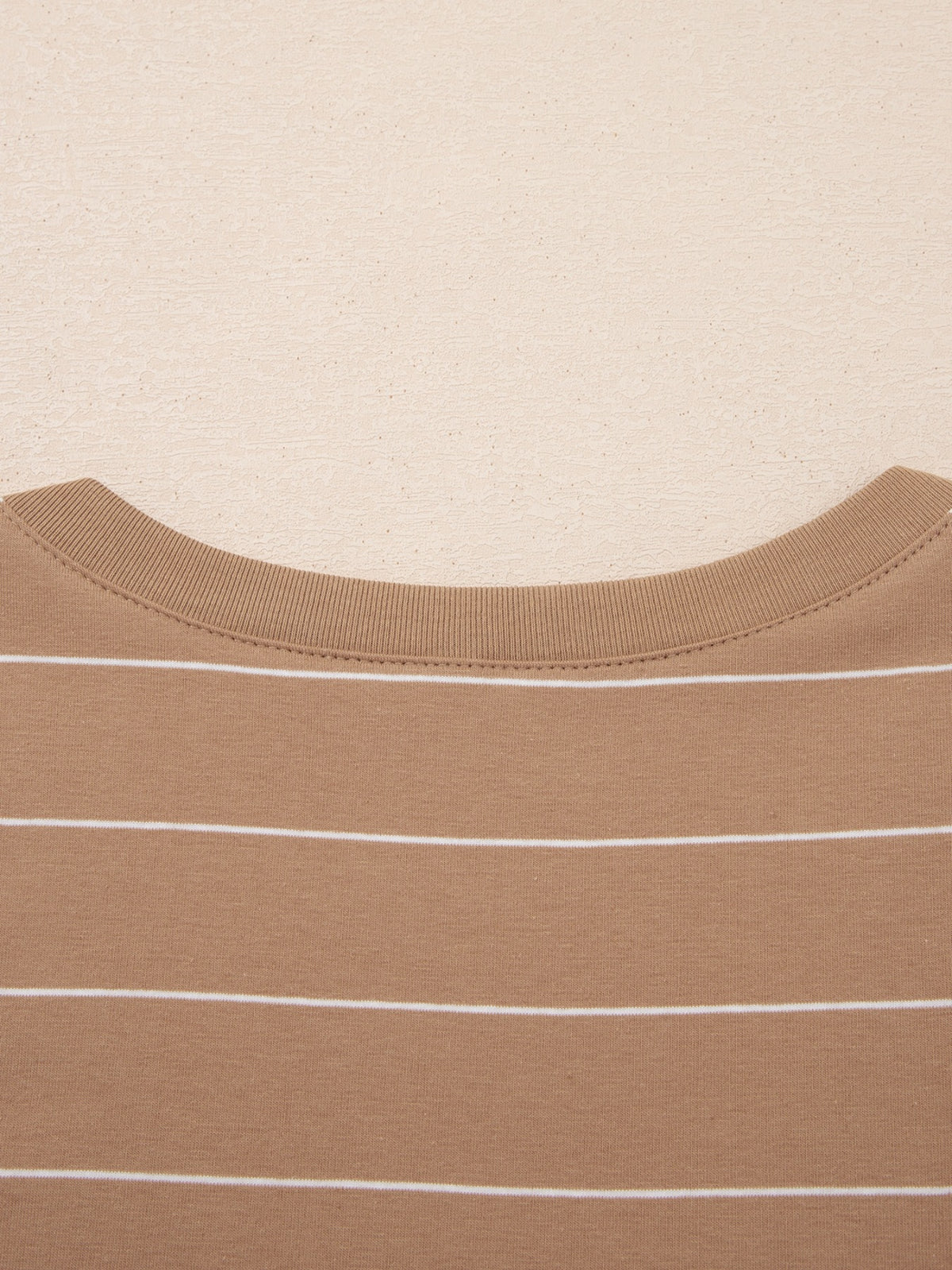 Mocha striped side slit maxi t shirt dress fabric detail