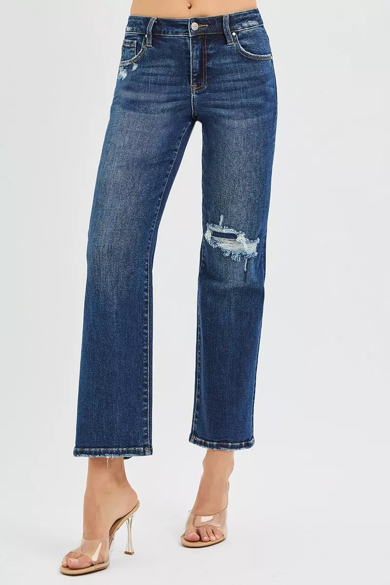 Back view of RISEN high rise straight jeans