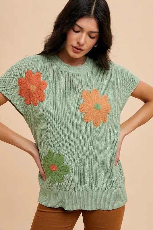 Embossed Floral Dolman Sleeve Sweater Top in Sage