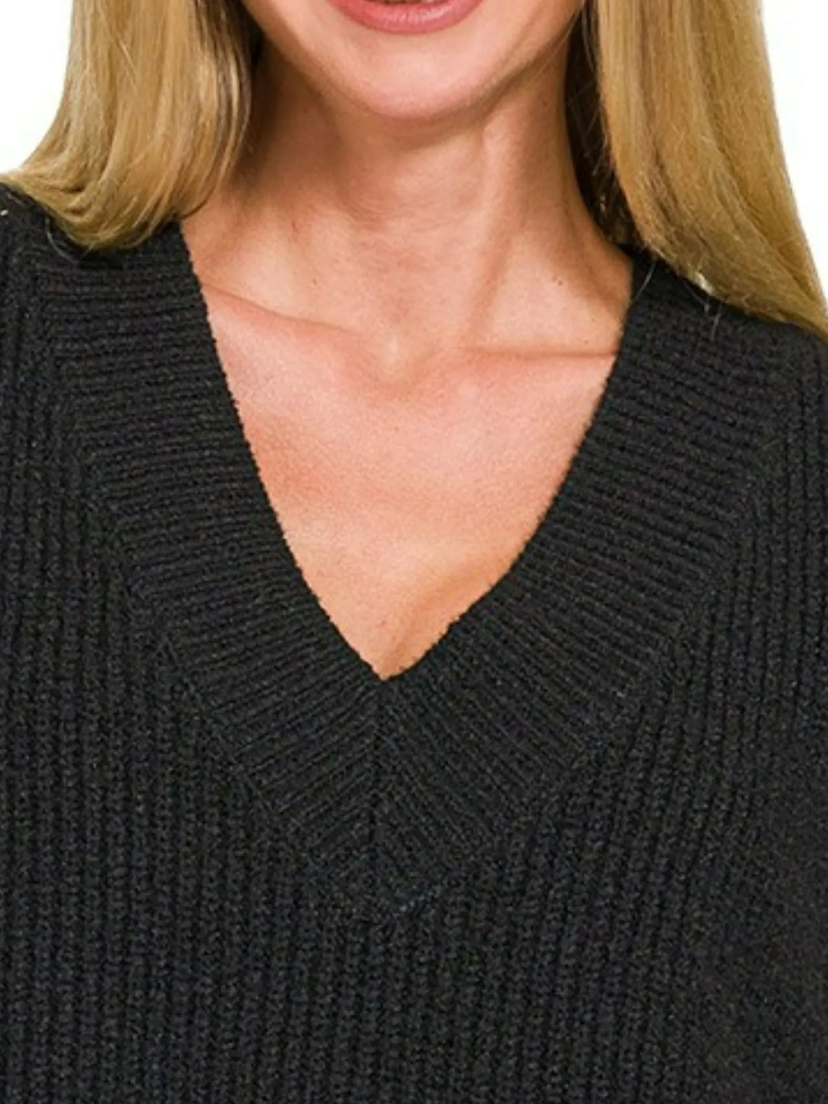 Oversized Side Slit Sweater Vest in Black side view