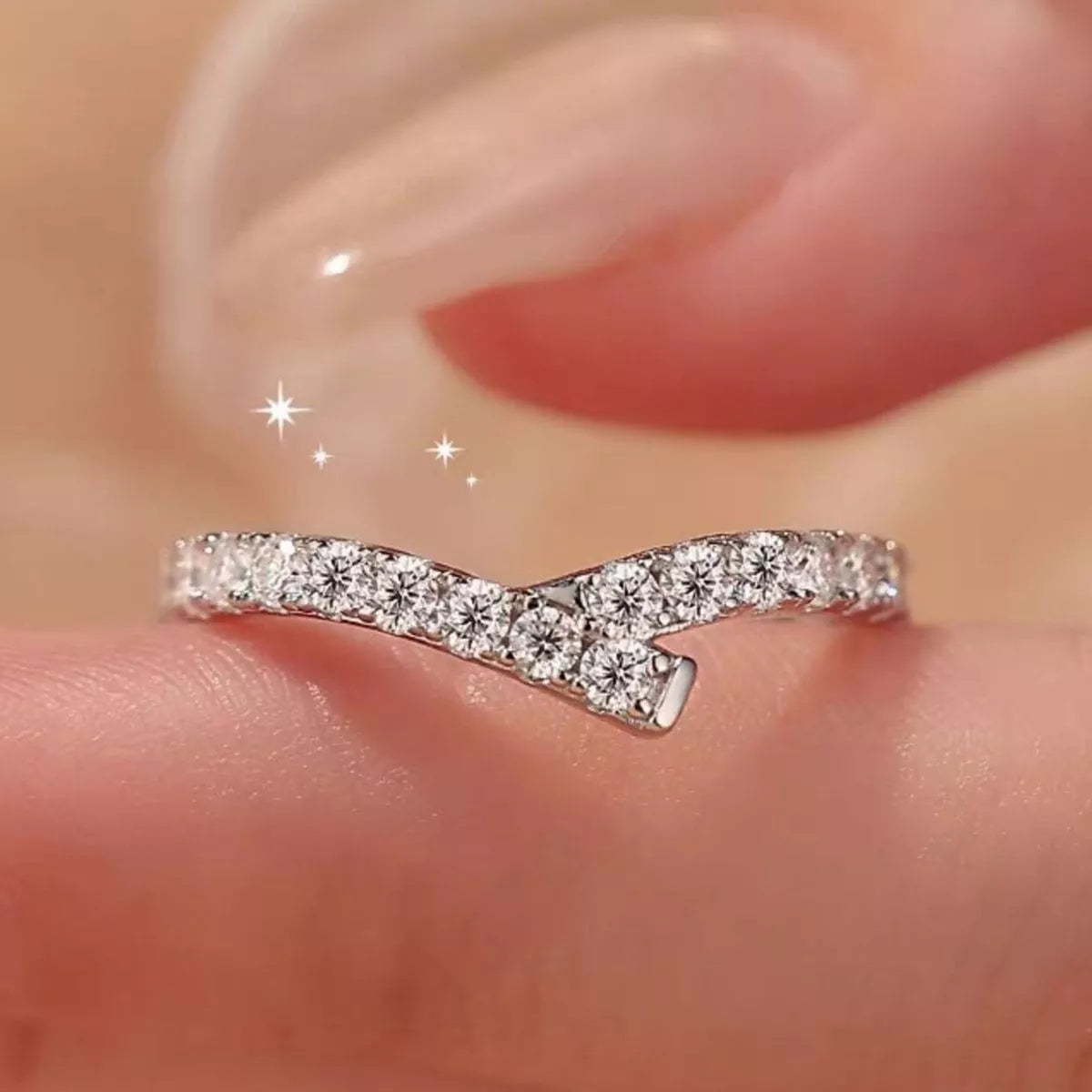 Sterling silver moissanite geometric ring back view