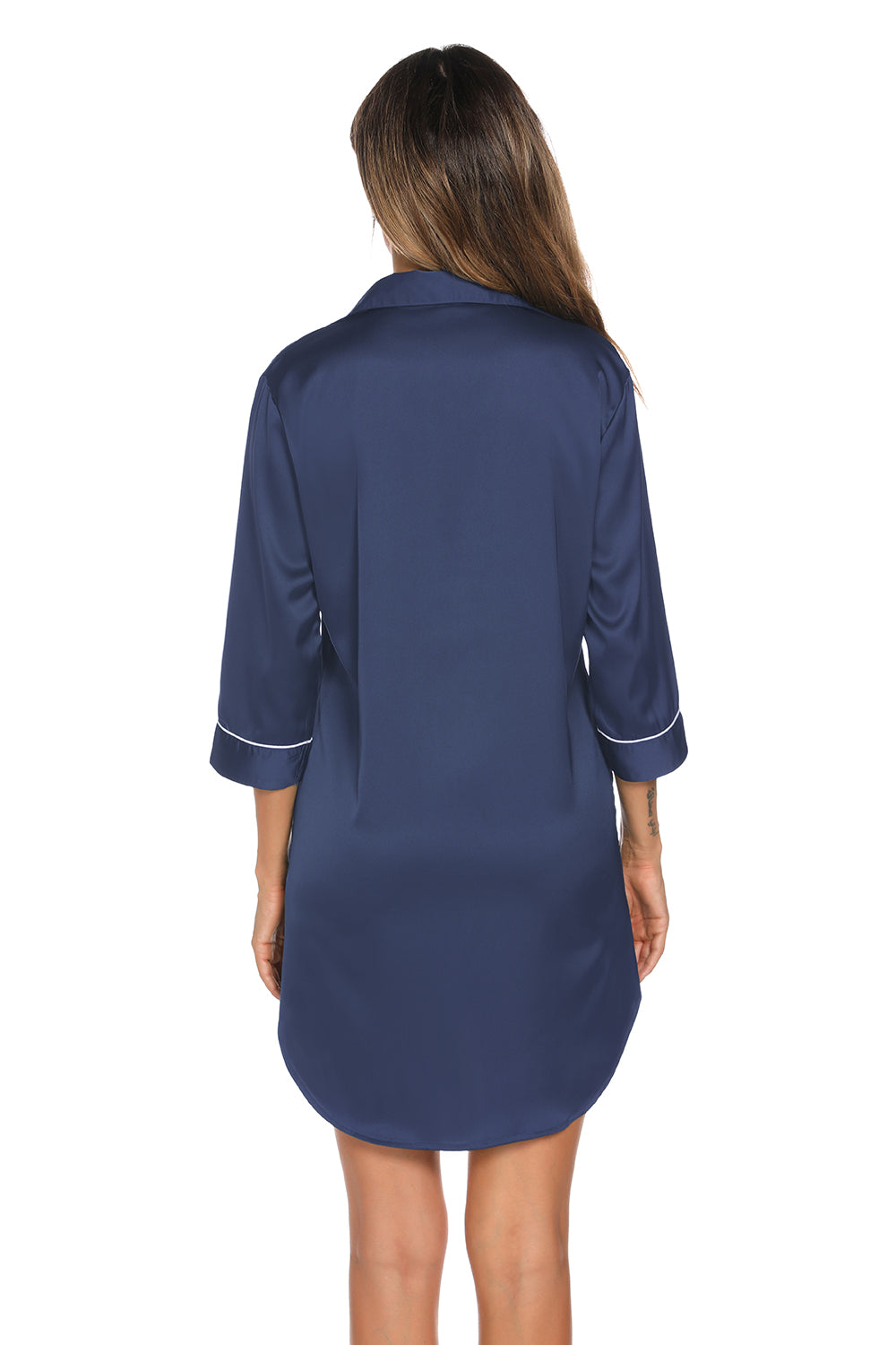 Button Up Collared Neck Night Dress with Pocket - Fashorio