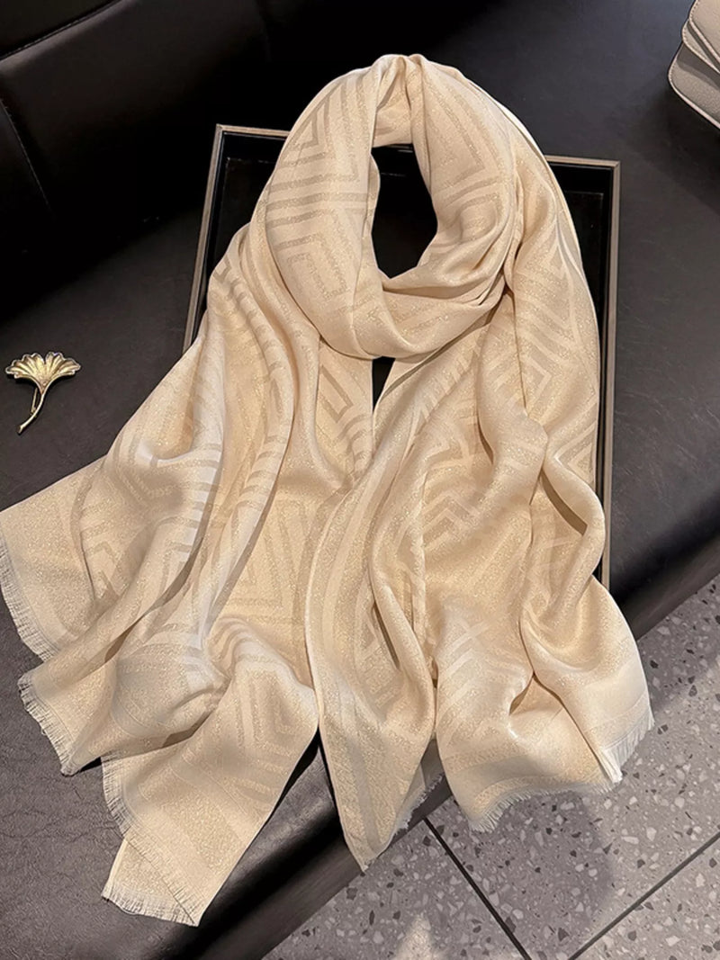 Raw hem lightweight scarf draped view