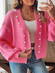 Open Front Drop Shoulder Cardigan Deep Rose - Fashorio
