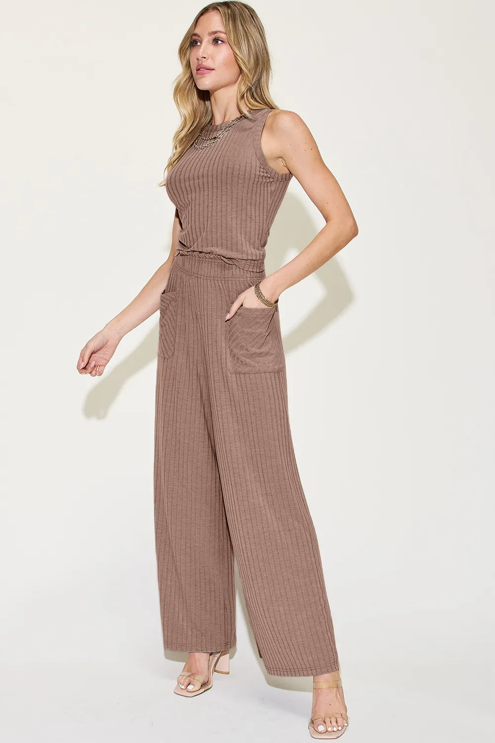 Ribbed Tank and Wide Leg Pants Set, view 24
