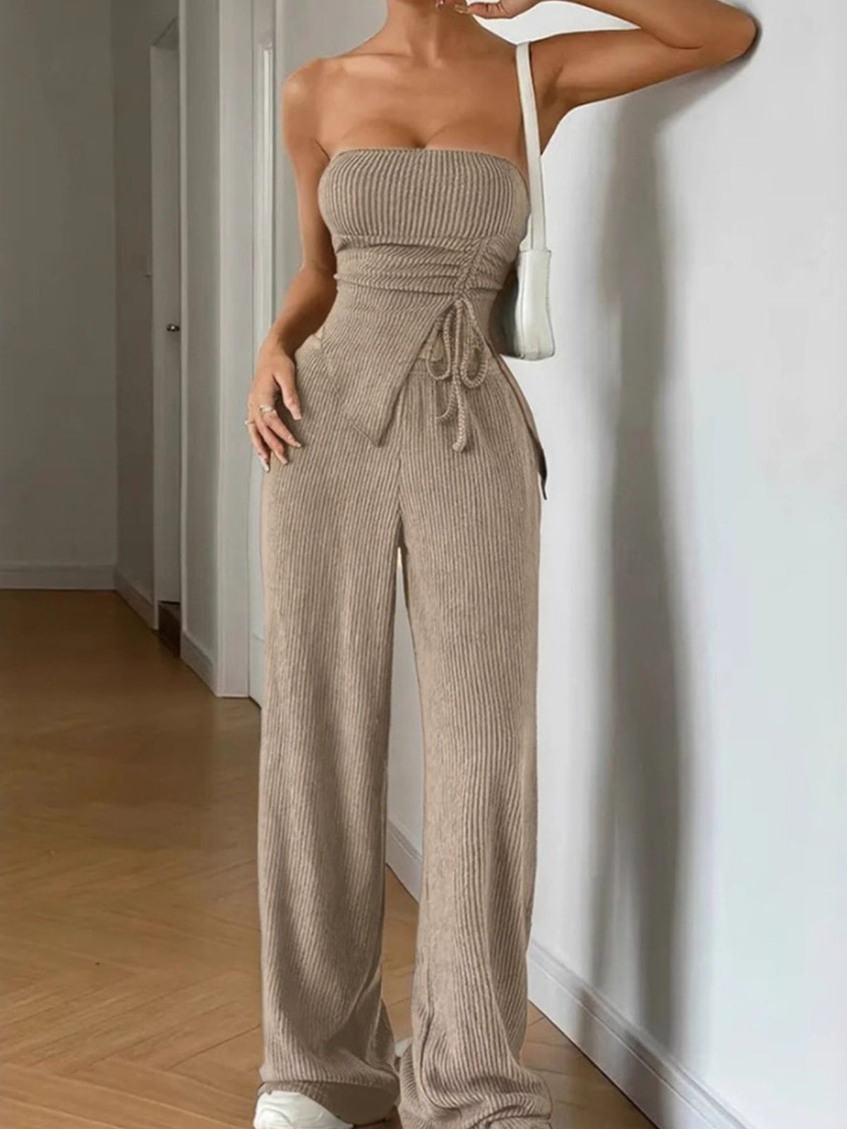 Ribbed knit tube top detail close up