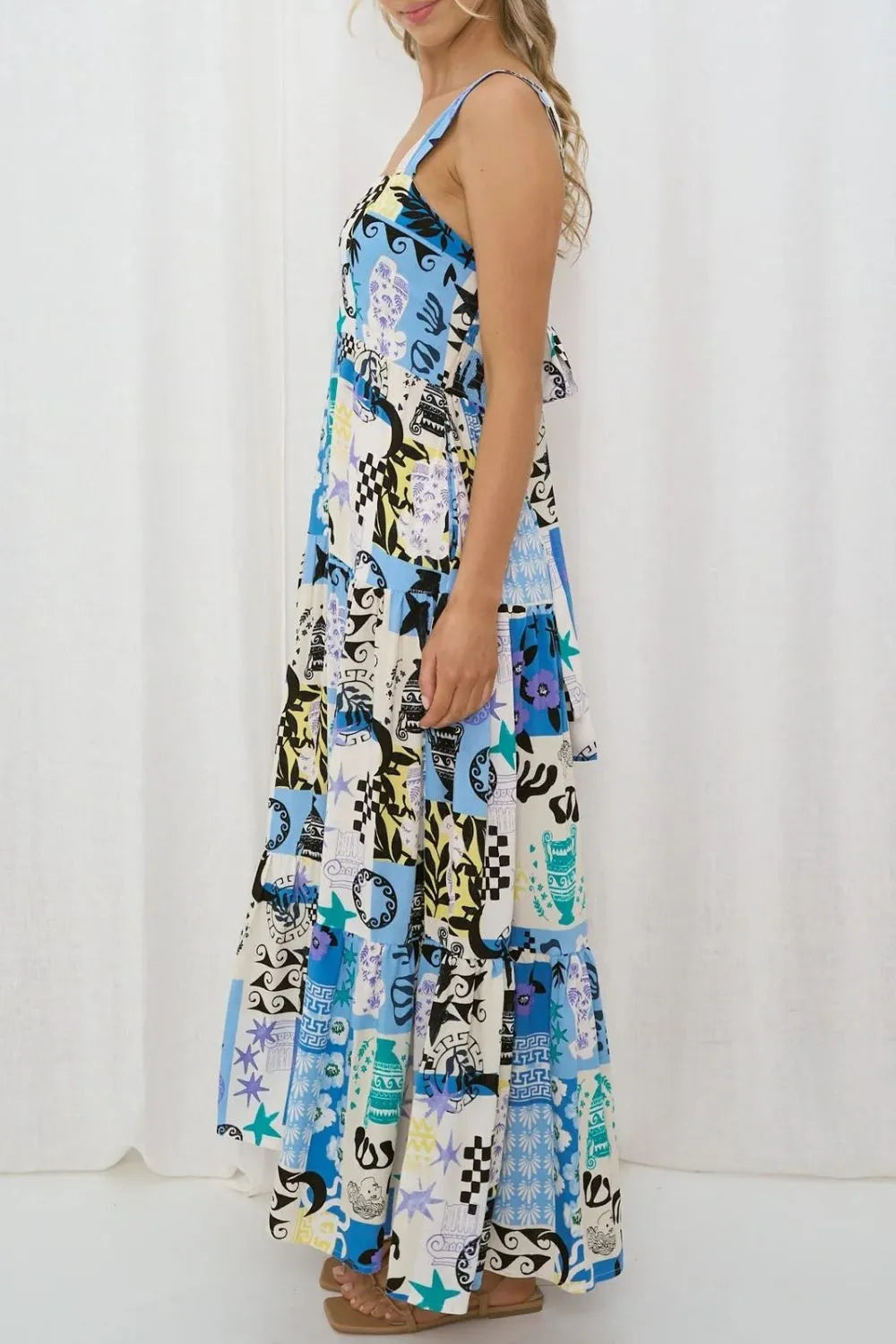 Printed Square Neck Wide Strap Maxi Dress view 11