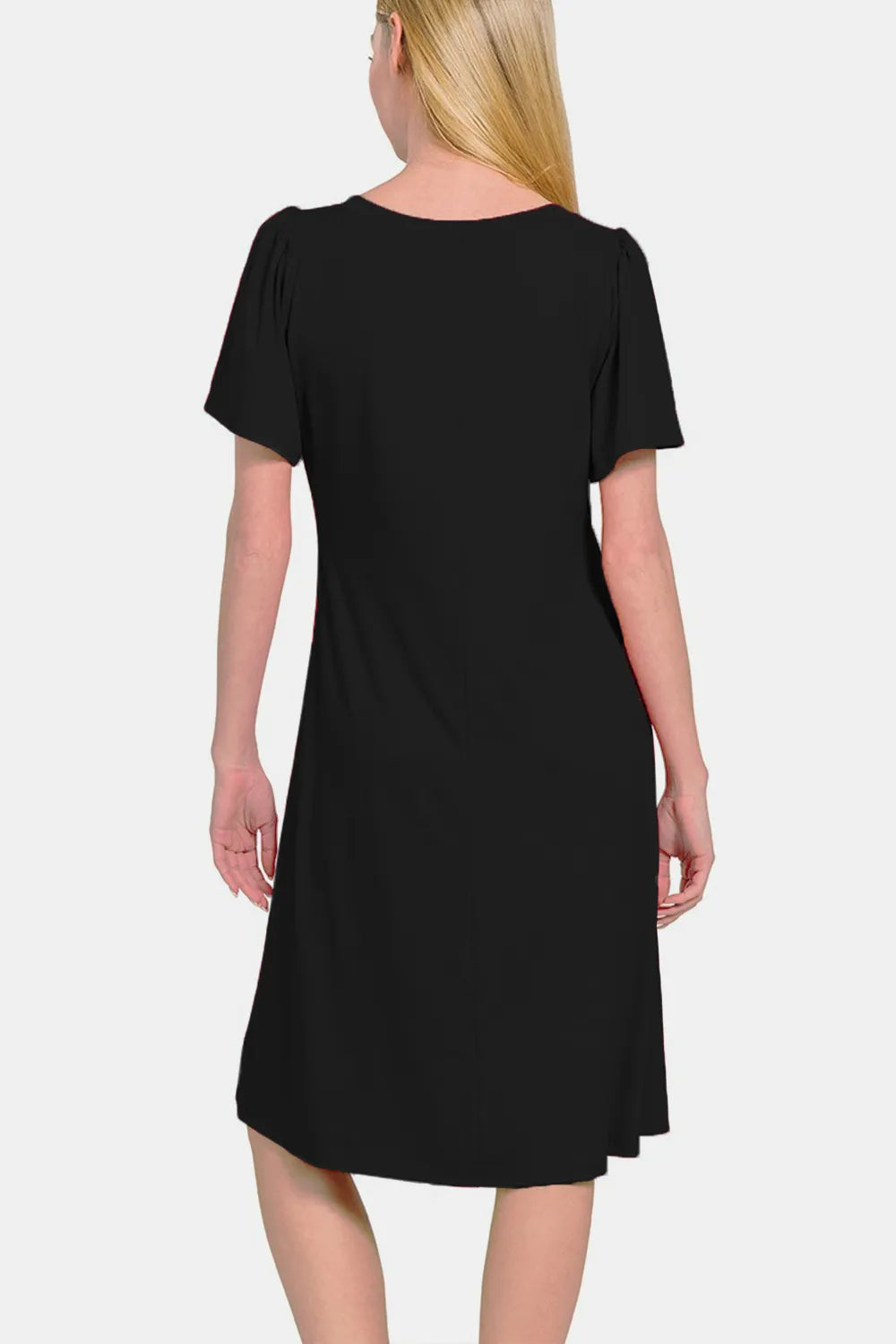 V Neck Short Sleeve Dress back view