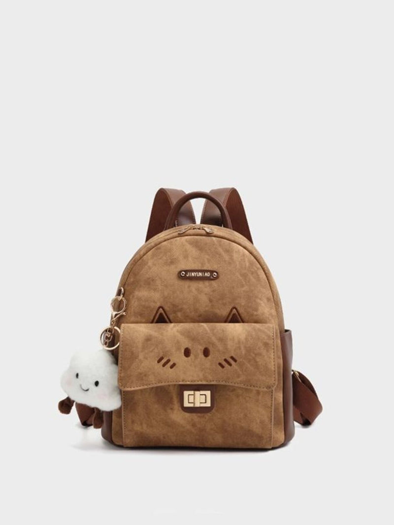 Caramel cartoon cat mini backpack front view