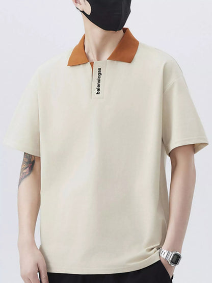 Men's Plus Size Contrast Collar Short Sleeve Polo Apricot - Fashorio