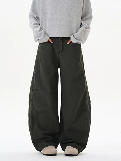 Men's Washed Wide Leg Curved Cargo Jeans - Fashorio